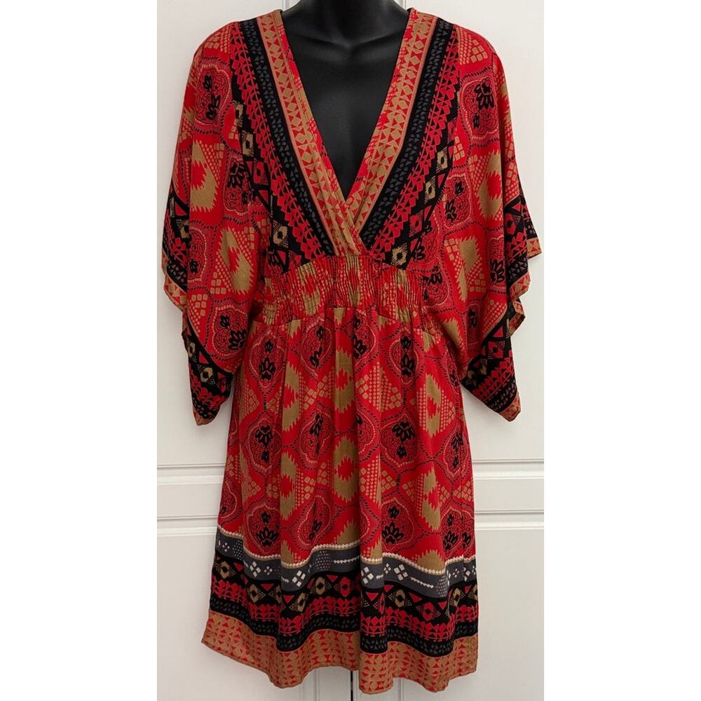 Lola P. Multicolor Boho Dress with Kimono Sleeves Size S
